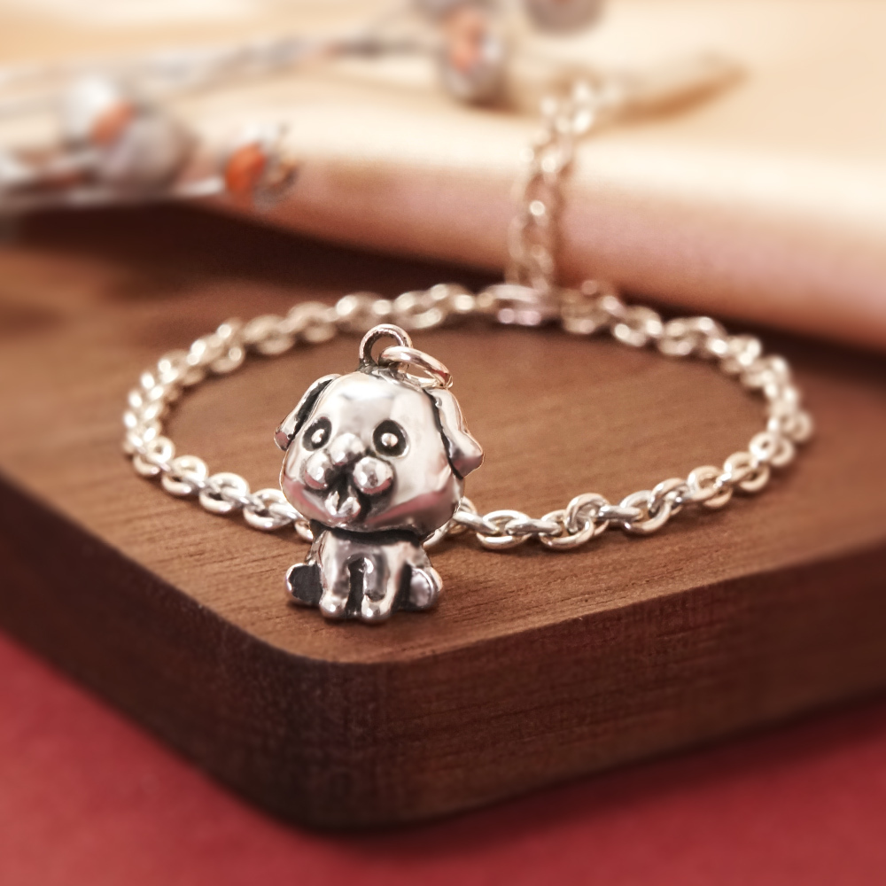 犬迎五福 狗寶寶兒童手鍊(細版) 狗年生肖送禮 925純銀手鍊