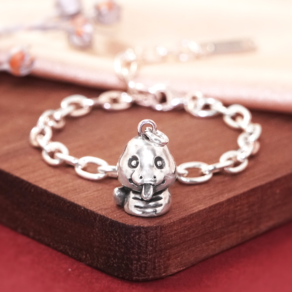 靈蛇之珠 蛇寶寶兒童手鍊(寬版) 蛇年生肖送禮 925純銀手鍊