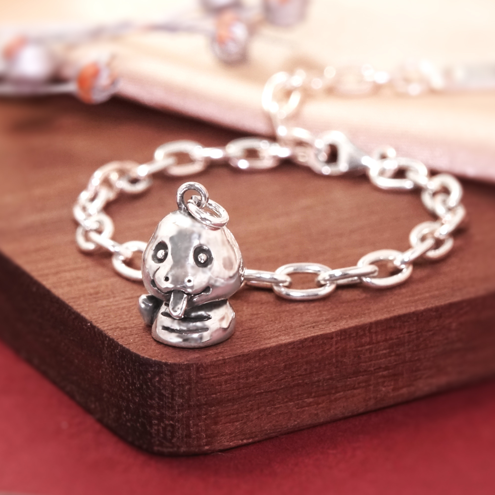 靈蛇之珠 蛇寶寶兒童手鍊(寬版) 蛇年生肖送禮 925純銀手鍊