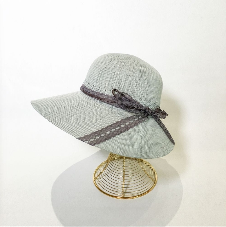 蕾絲皮帶蝴蝶結大圓帽