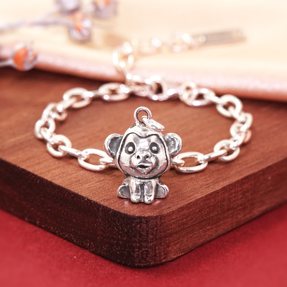 玉猴騰祥 猴寶寶兒童手鍊(寬版) 猴年生肖送禮 925純銀手鍊