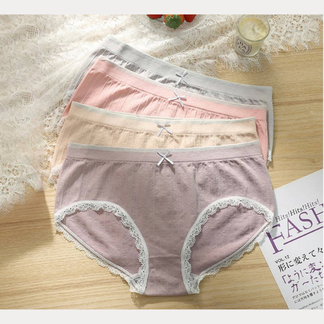 【HENIS】【六件組】中腰蝴蝶結蕾絲邊女內褲