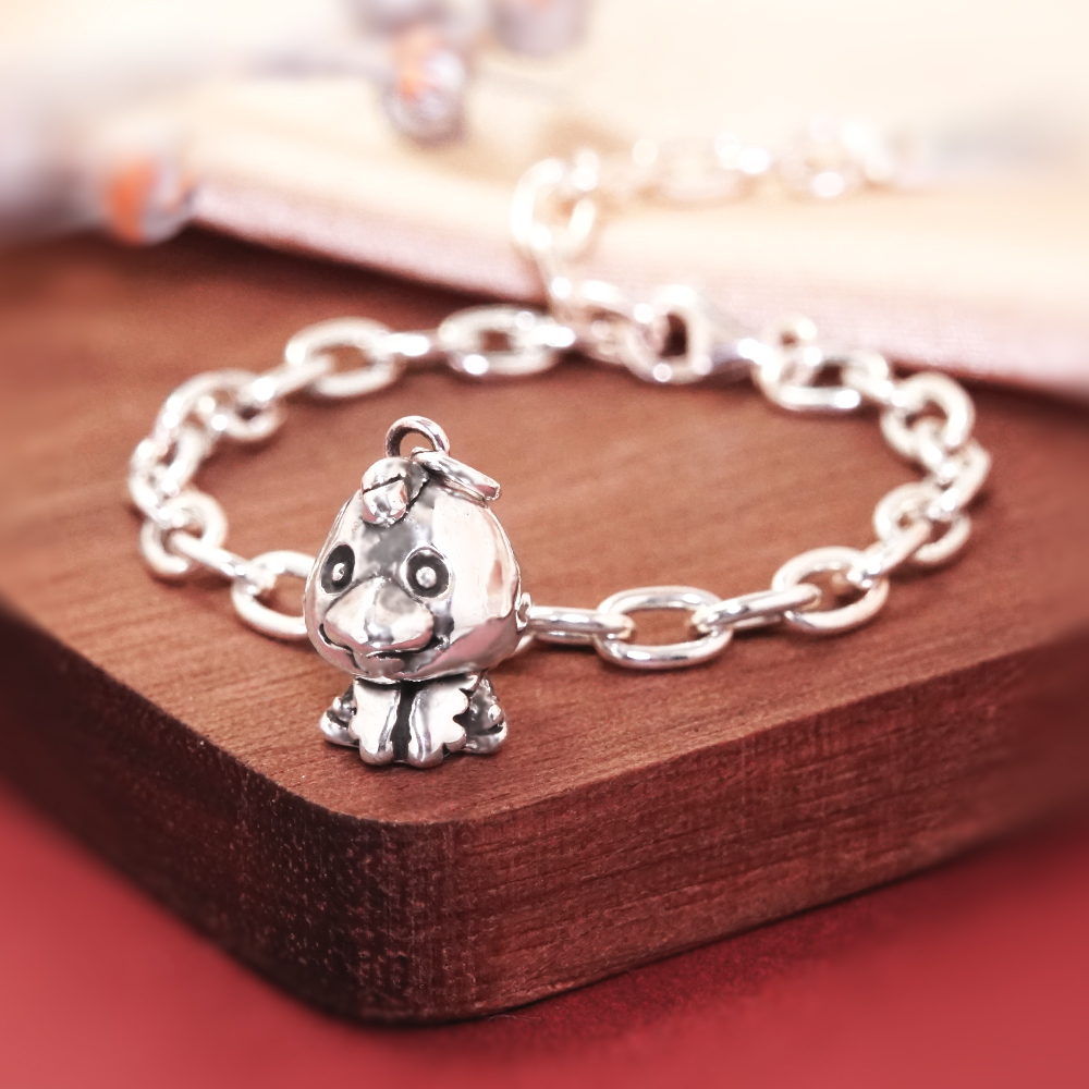 金雞報喜 雞寶寶兒童手鍊(寬版) 雞年生肖送禮 925純銀手鍊