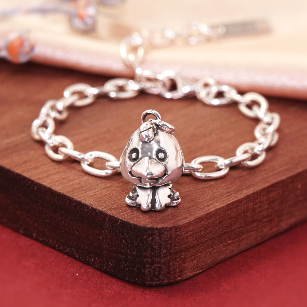 金雞報喜 雞寶寶兒童手鍊(寬版) 雞年生肖送禮 925純銀手鍊