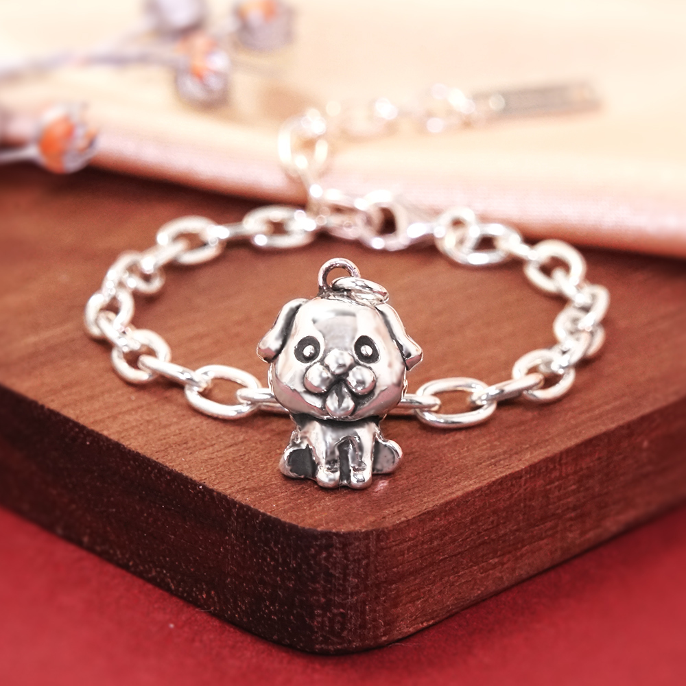 犬迎五福 狗寶寶兒童手鍊(寬版) 狗年生肖送禮 925純銀手鍊