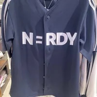[S] NERDY BASEBALL TRACK JERSEY,NAVY, SN232 (SN232)