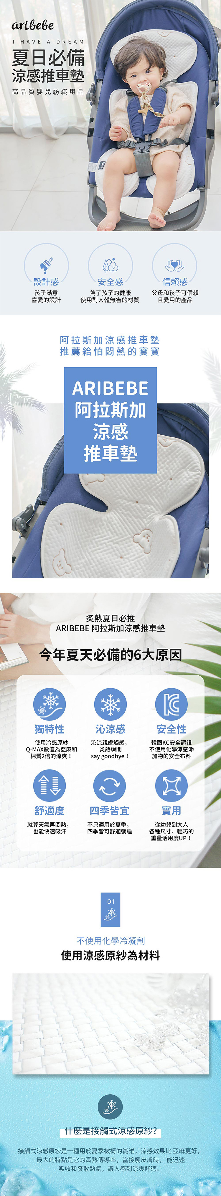 韓國 Aribebe - 阿拉斯加涼感推車墊 (44x77cm)-熊熊款褲型