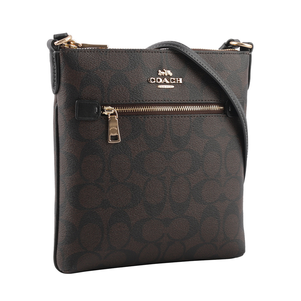 【COACH】Rowan 塗層帆布拉鍊口袋迷你方形斜背包