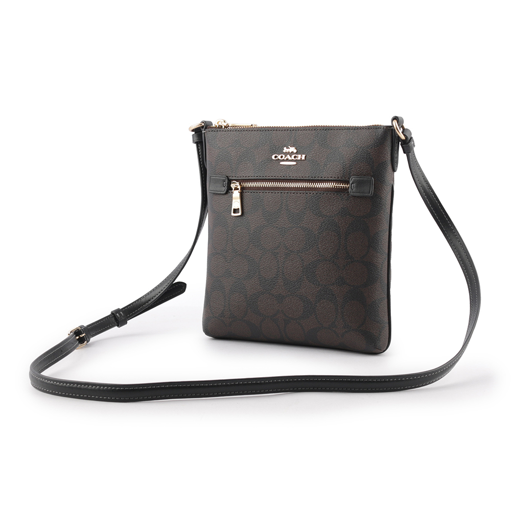 【COACH】Rowan 塗層帆布拉鍊口袋迷你方形斜背包(巧克力色)
