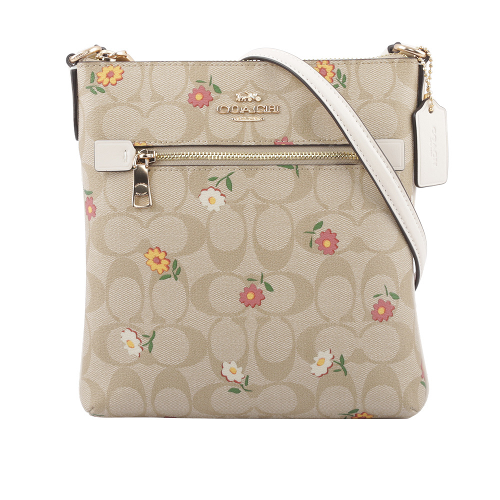 【COACH】Rowan 小花圖案拉鍊口袋迷你方形斜背包