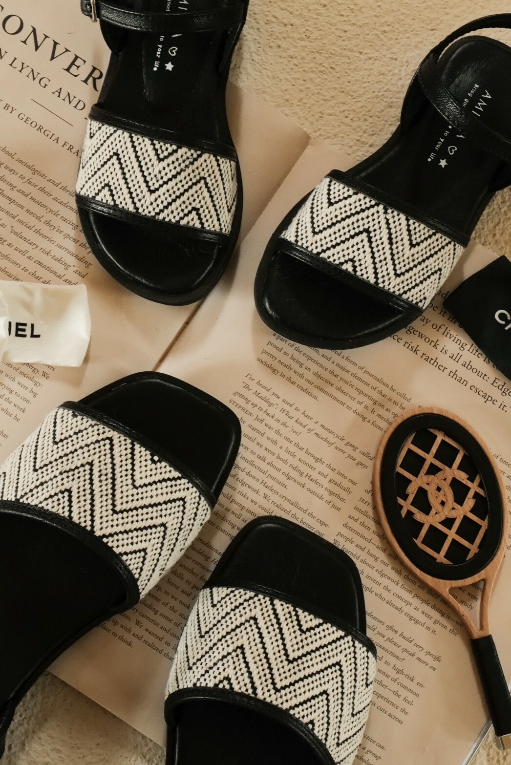 手工圖騰真皮涼鞋 （黑）-童鞋