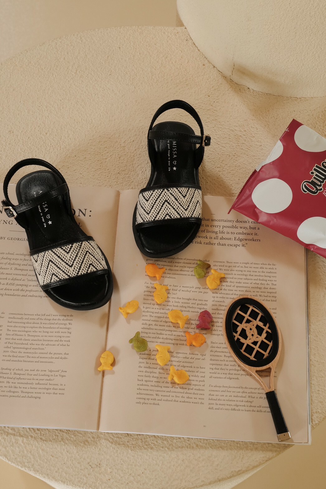 手工圖騰真皮涼鞋 （黑）-童鞋