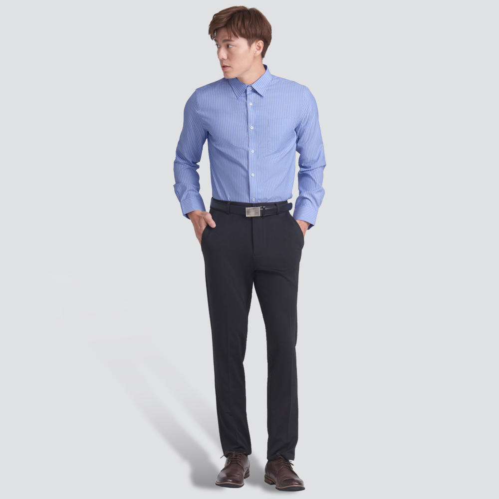 經典條紋長袖襯衫-藍