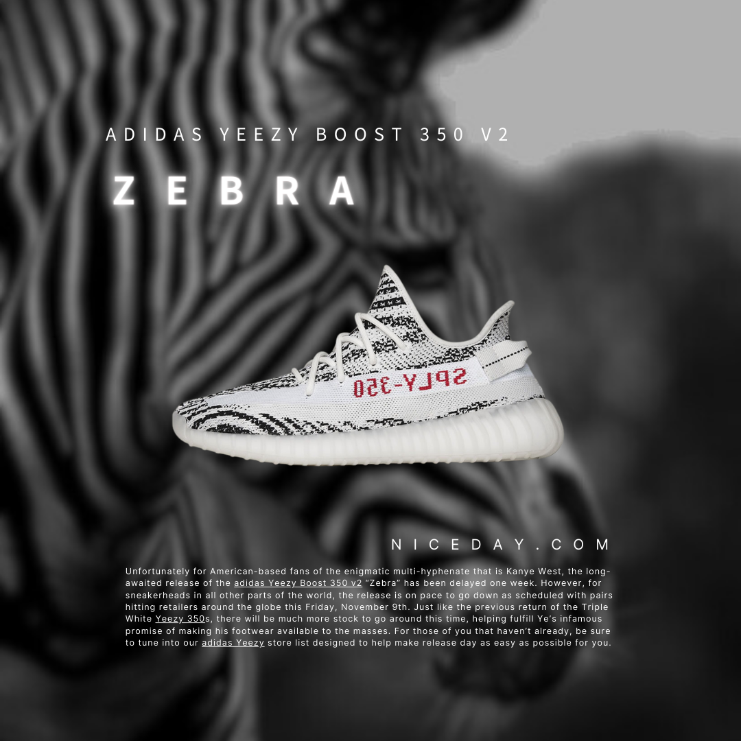 NICEDAY 代購 Adidas Yeezy Boost 350 V2 Zebra 白斑馬 肯爺 椰子 紅字 CP9654