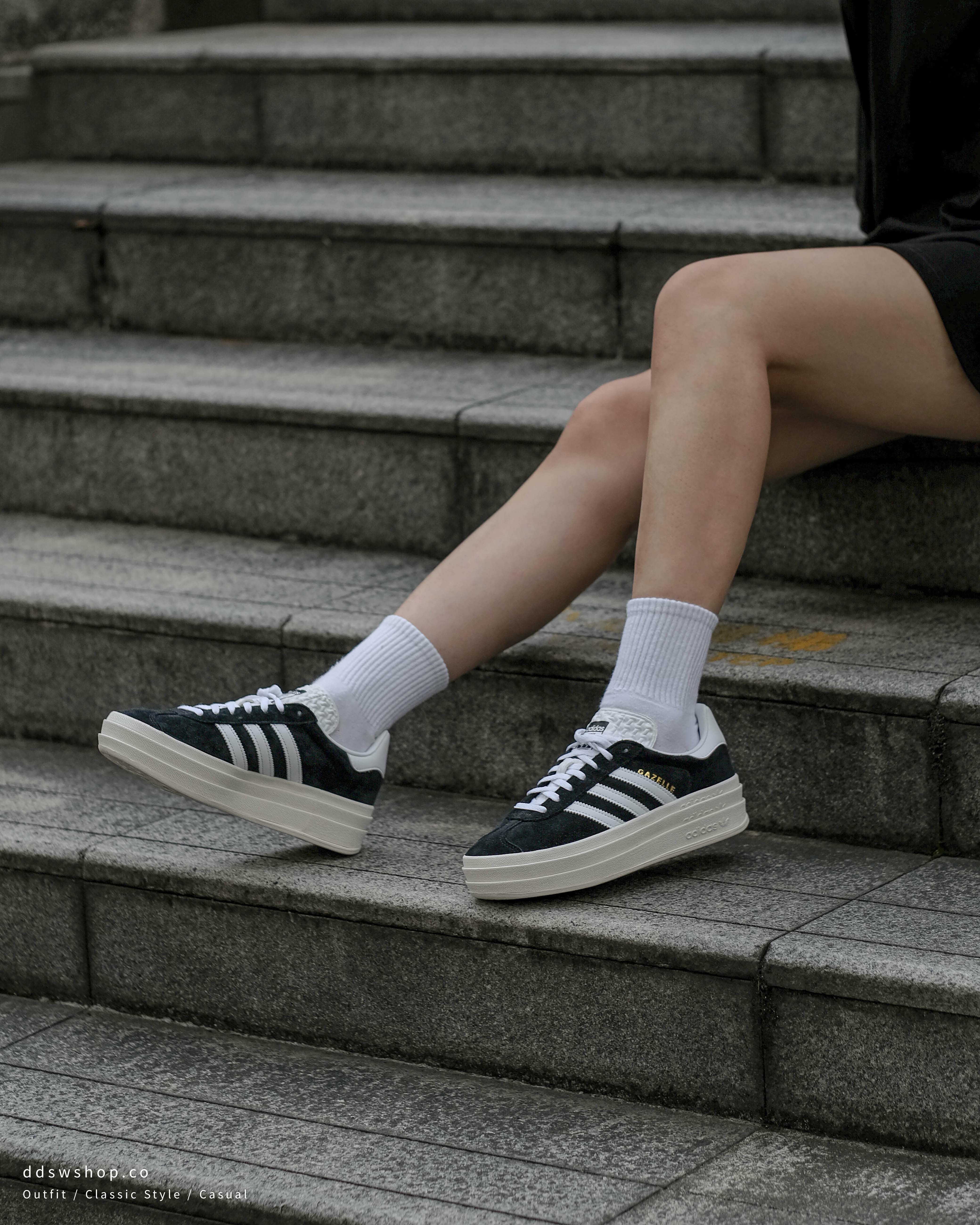 Adidas Gazelle Bold 拼接麂皮厚底黑白HQ6912