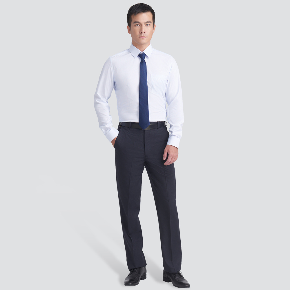 修身條紋長袖襯衫-藍條