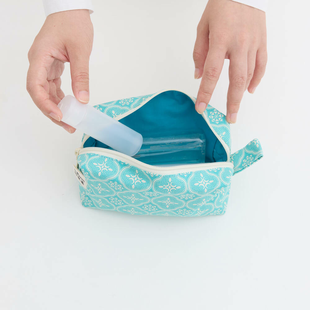 印花樂拉鏈長方收納包/玻璃海棠/冰晶藍綠