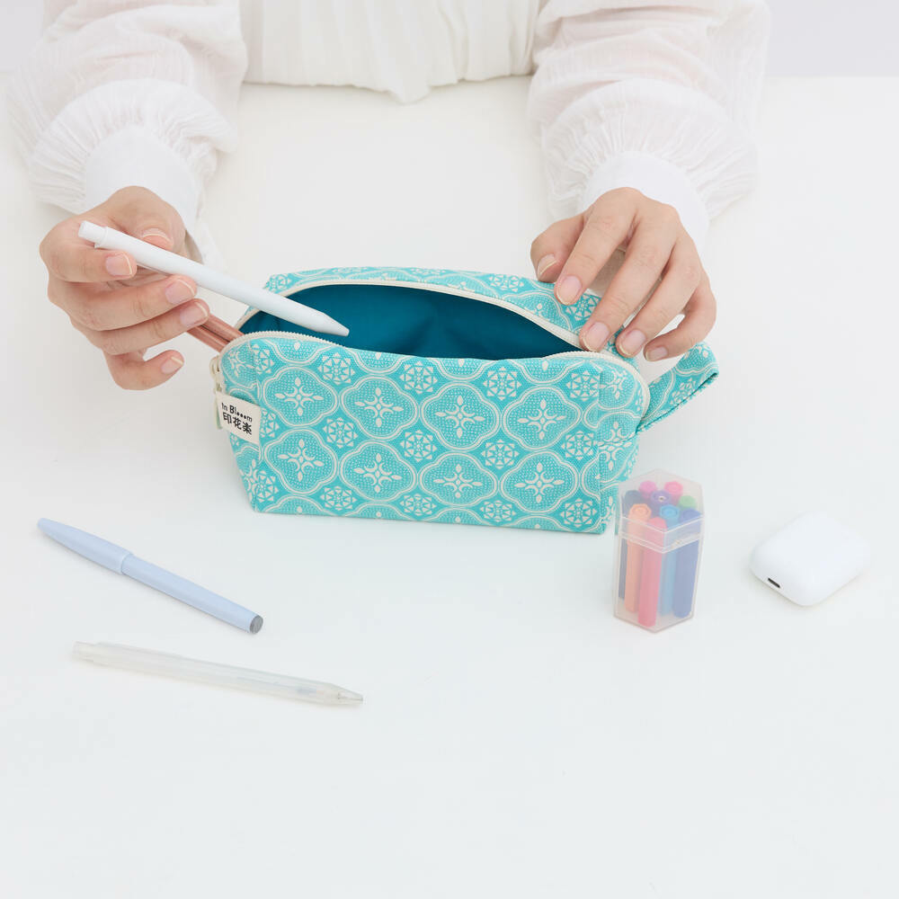印花樂拉鏈長方收納包/玻璃海棠/冰晶藍綠