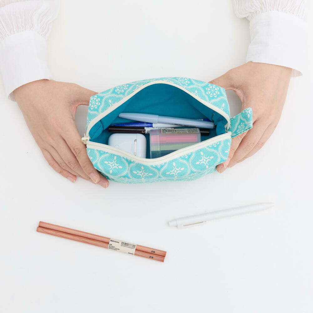 印花樂拉鏈長方收納包/玻璃海棠/冰晶藍綠