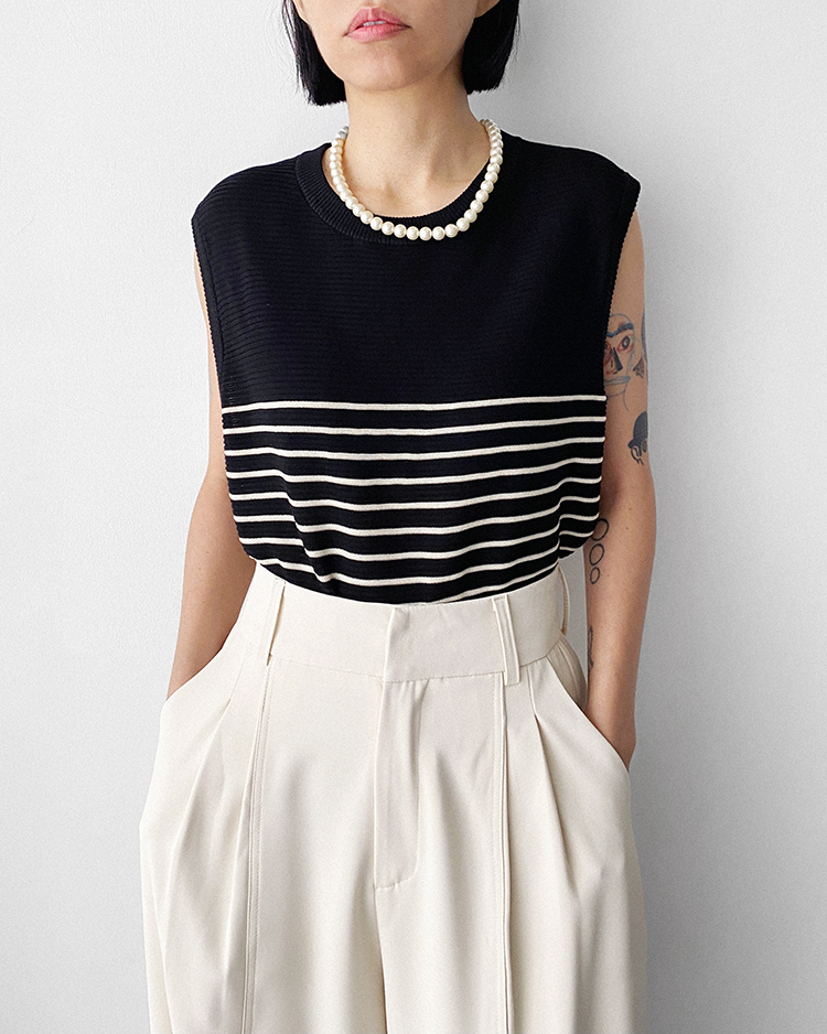 MFT-2318 針織條紋背心 ʙʟᴀᴄᴋ