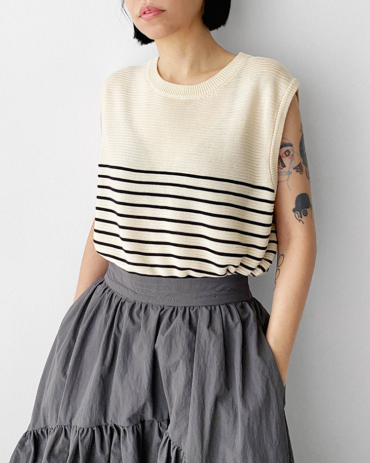 MFT-2318 針織條紋背心 ʙᴇɪɢᴇ