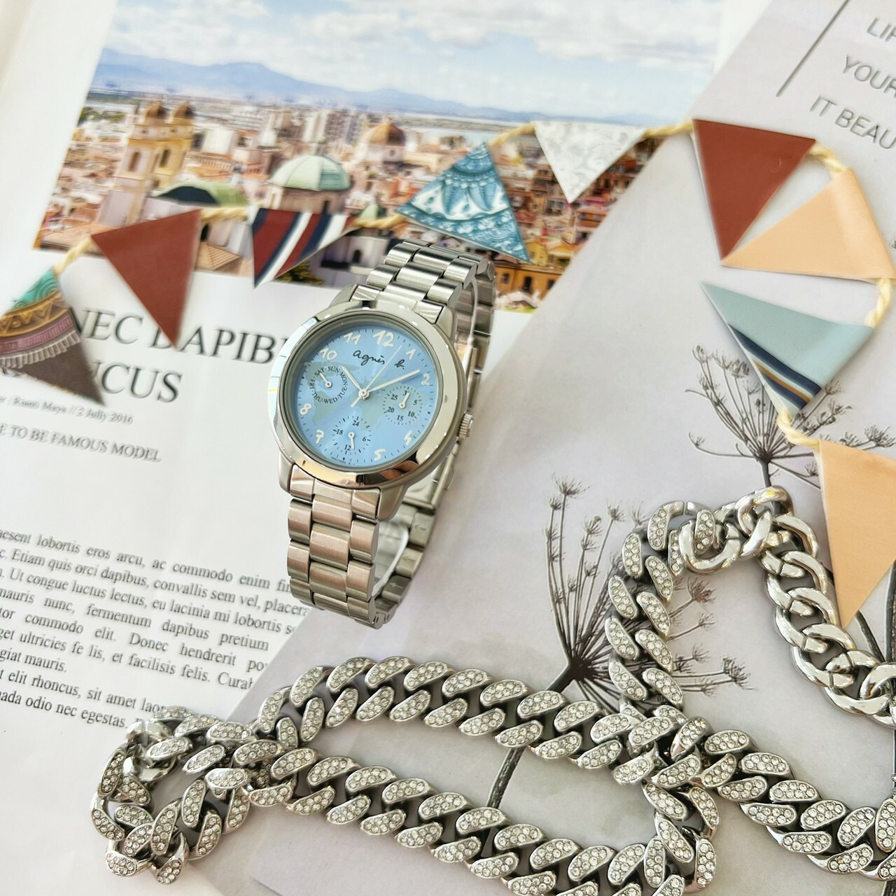 【agnes b.】 天空藍環遊世界腕錶 V33J-0010B 27mm  現代鐘錶