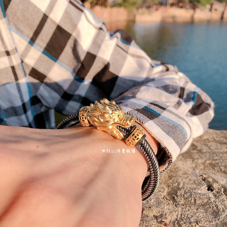 咬錢金龍 鋼編織金手鍊