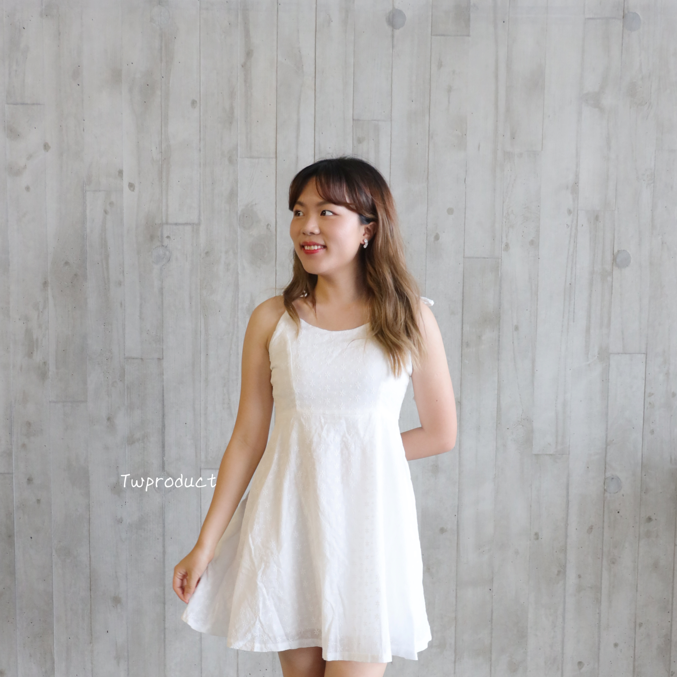 ✨ ||OPS150||綁帶肩位暗花飄飄連身裙