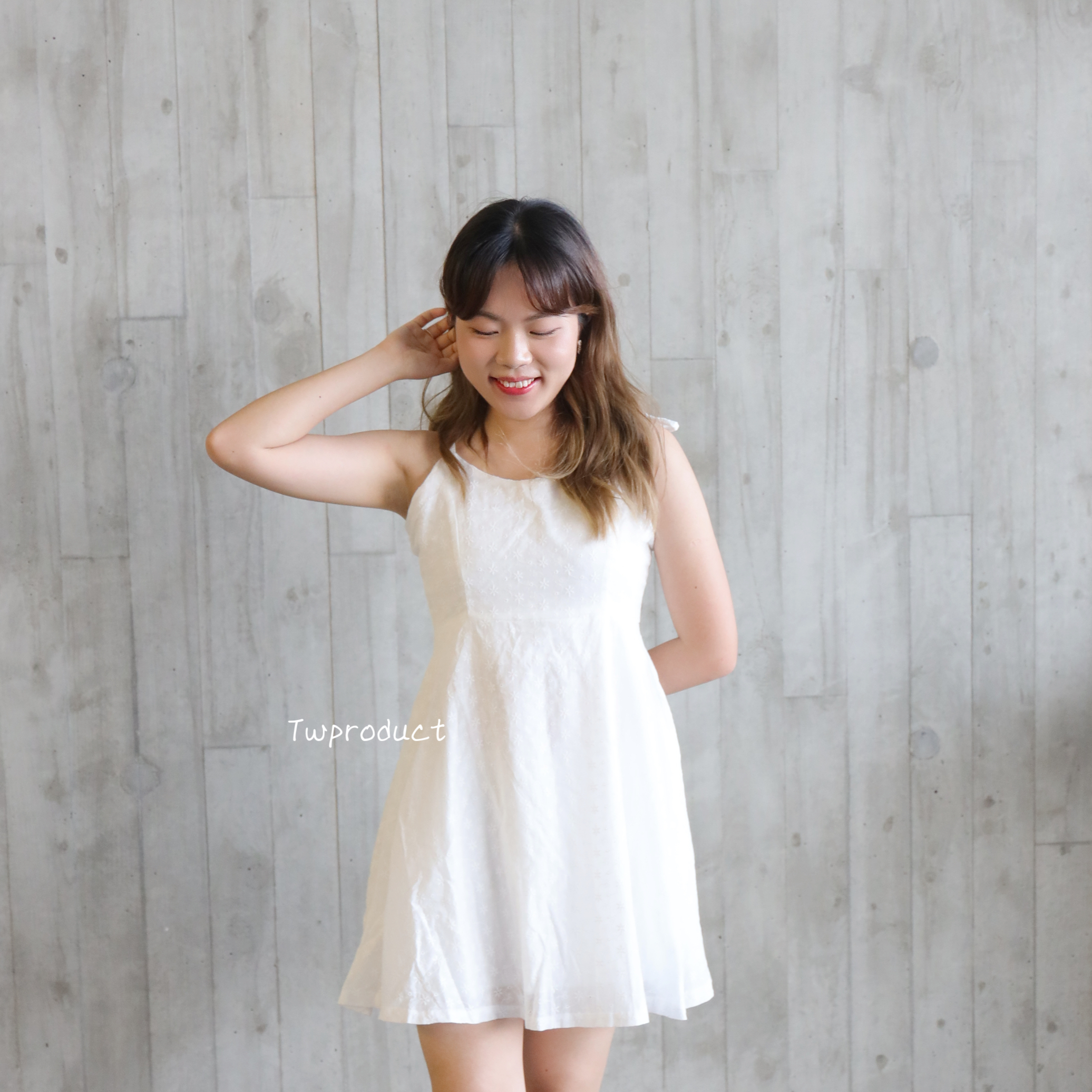 ✨ ||OPS150||綁帶肩位暗花飄飄連身裙