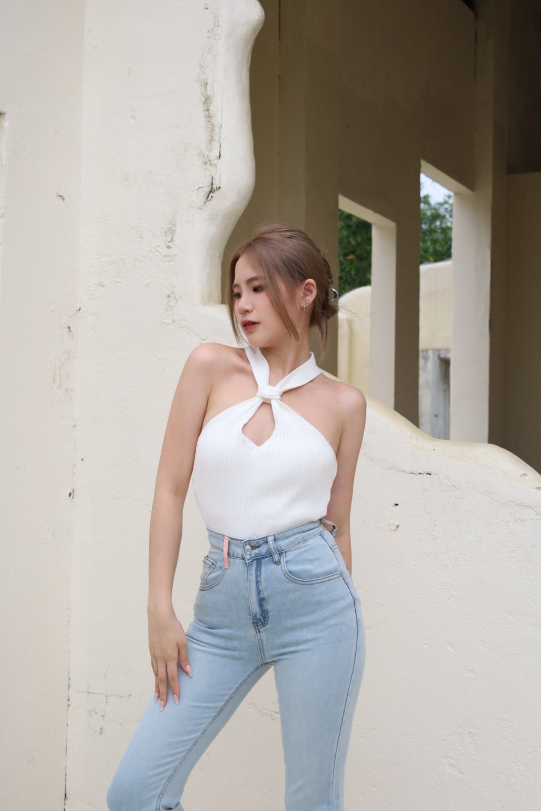 鏤空扭結針織背心