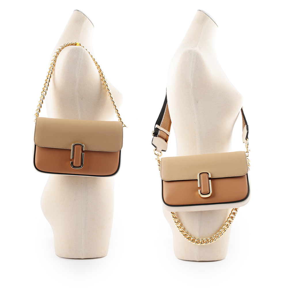 【MARC JACOBS】THE J MARC 平滑牛皮拼色翻蓋二用包(奶茶/焦糖)