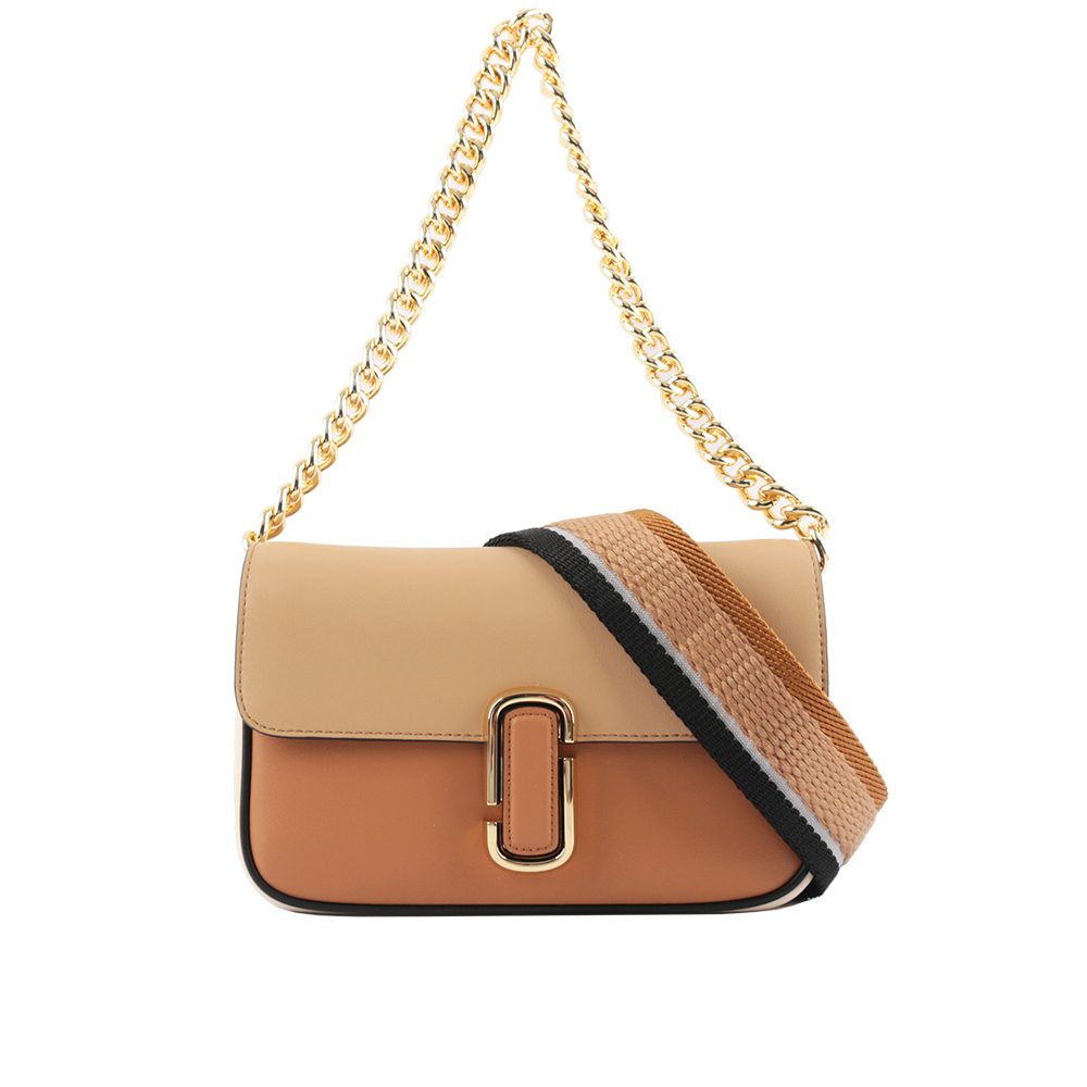 【MARC JACOBS】THE J MARC 平滑牛皮拼色翻蓋二用包(奶茶/焦糖)