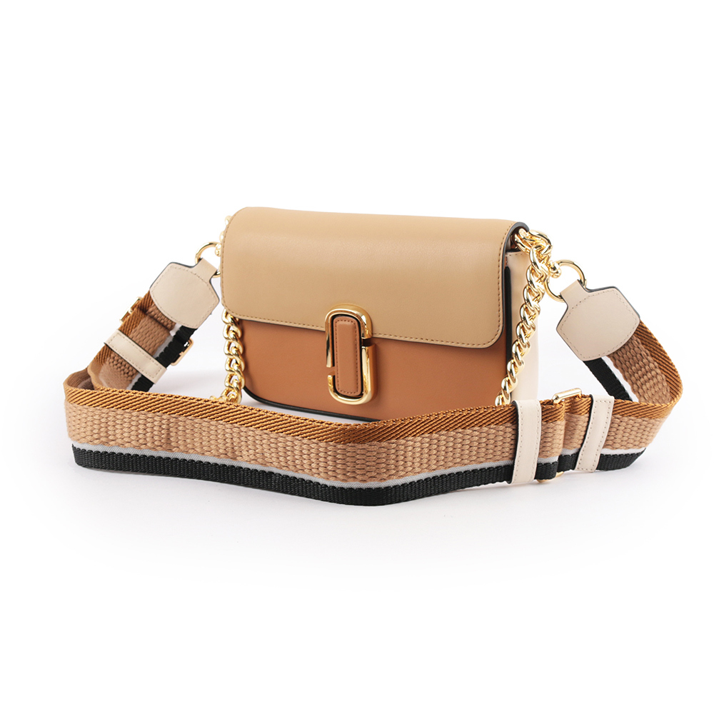 【MARC JACOBS】THE J MARC 平滑牛皮拼色翻蓋二用包(奶茶/焦糖)