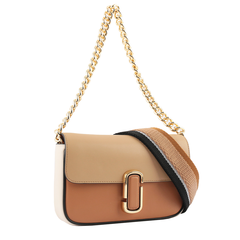 【MARC JACOBS】THE J MARC 平滑牛皮拼色翻蓋二用包(奶茶/焦糖)