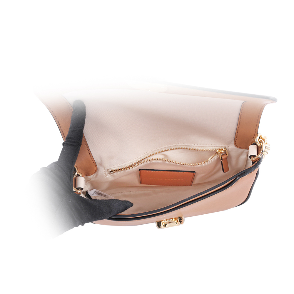 【MARC JACOBS】THE J MARC 平滑牛皮拼色翻蓋二用包(奶茶/焦糖)