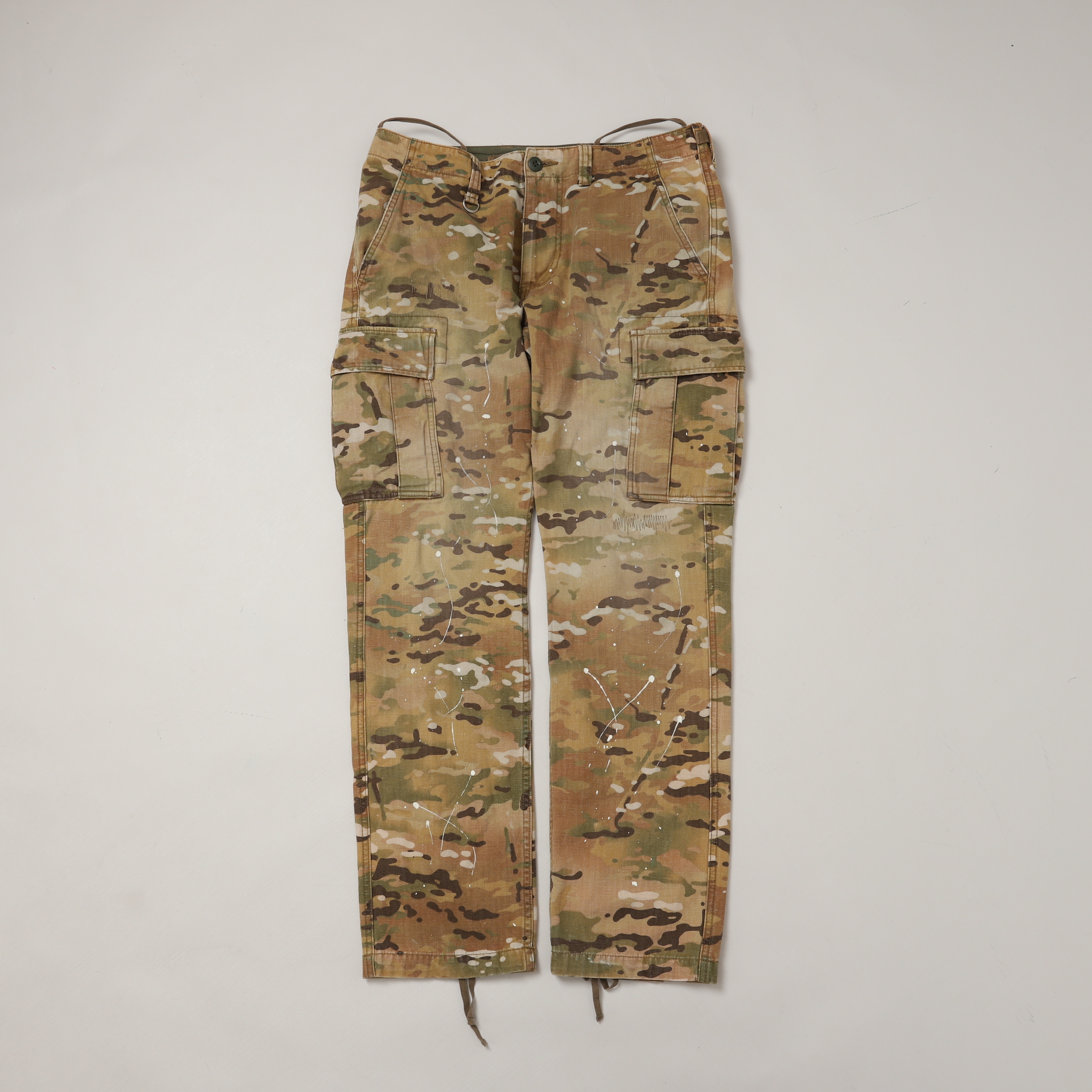 二手M號 SOPHNET CAMOUFLAGE HERRINGBONE PAINTED TIGHT FIELD PANT 潑漆 迷彩長褲