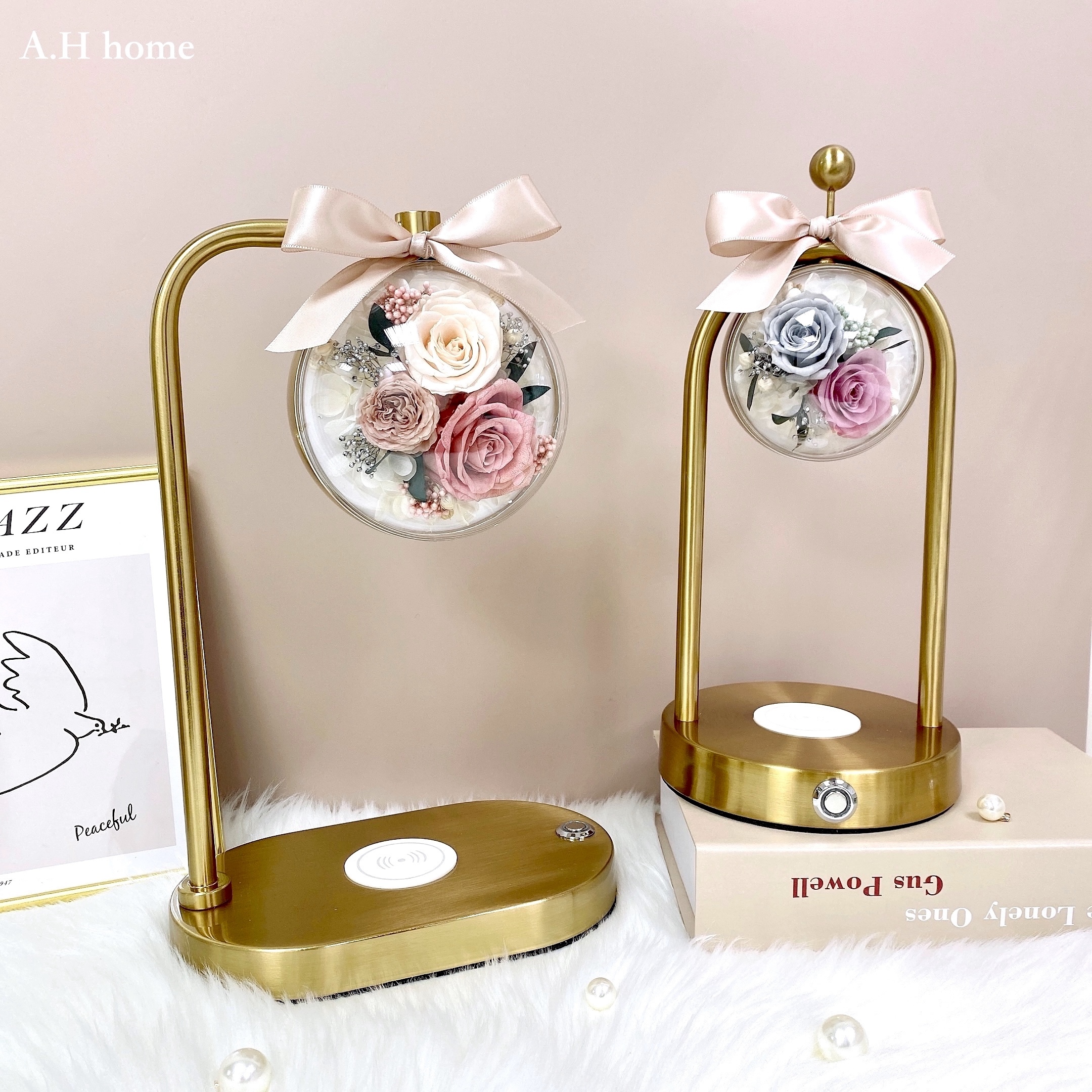 【ＡＨ806】ins永生花手機無線充電夜燈（莫蘭迪款）