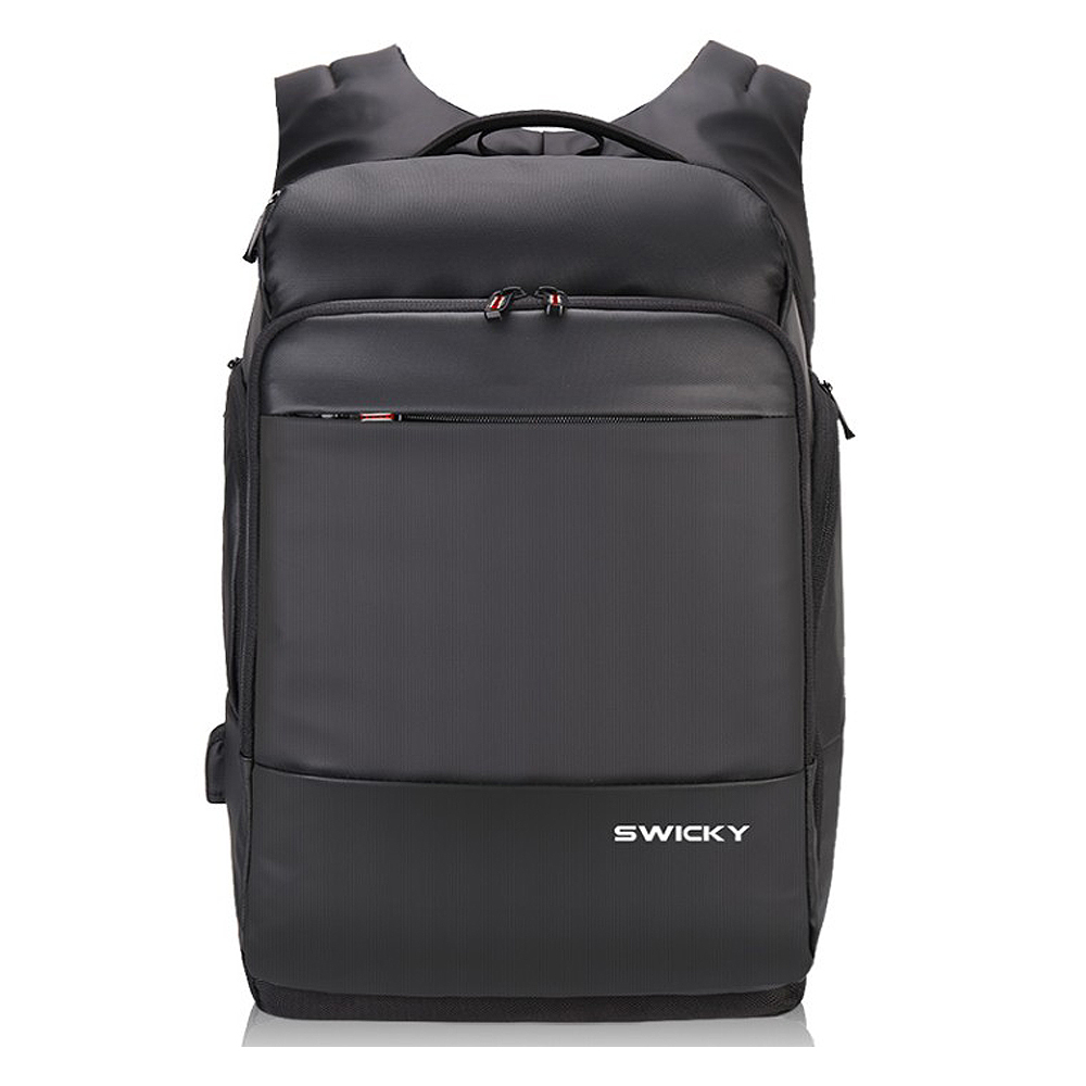 【SWICKY】 輕量型男多功能電腦後背包/防潑水後背包(黑)