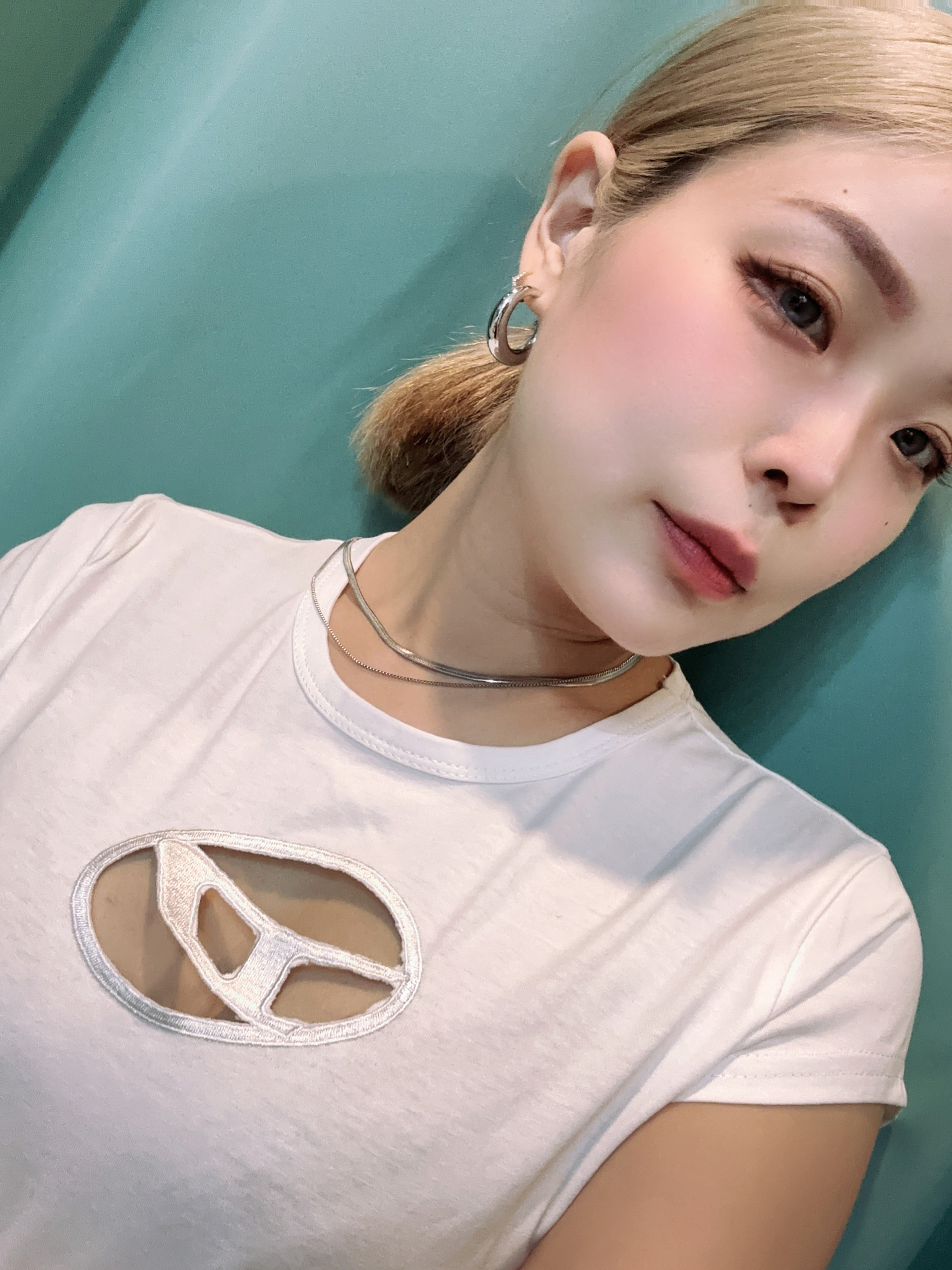 立體刺繡 簍空棉質短T(粉/白/黑)