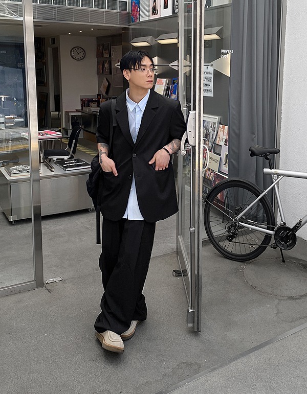 雙釦簡潔短袖西裝外套