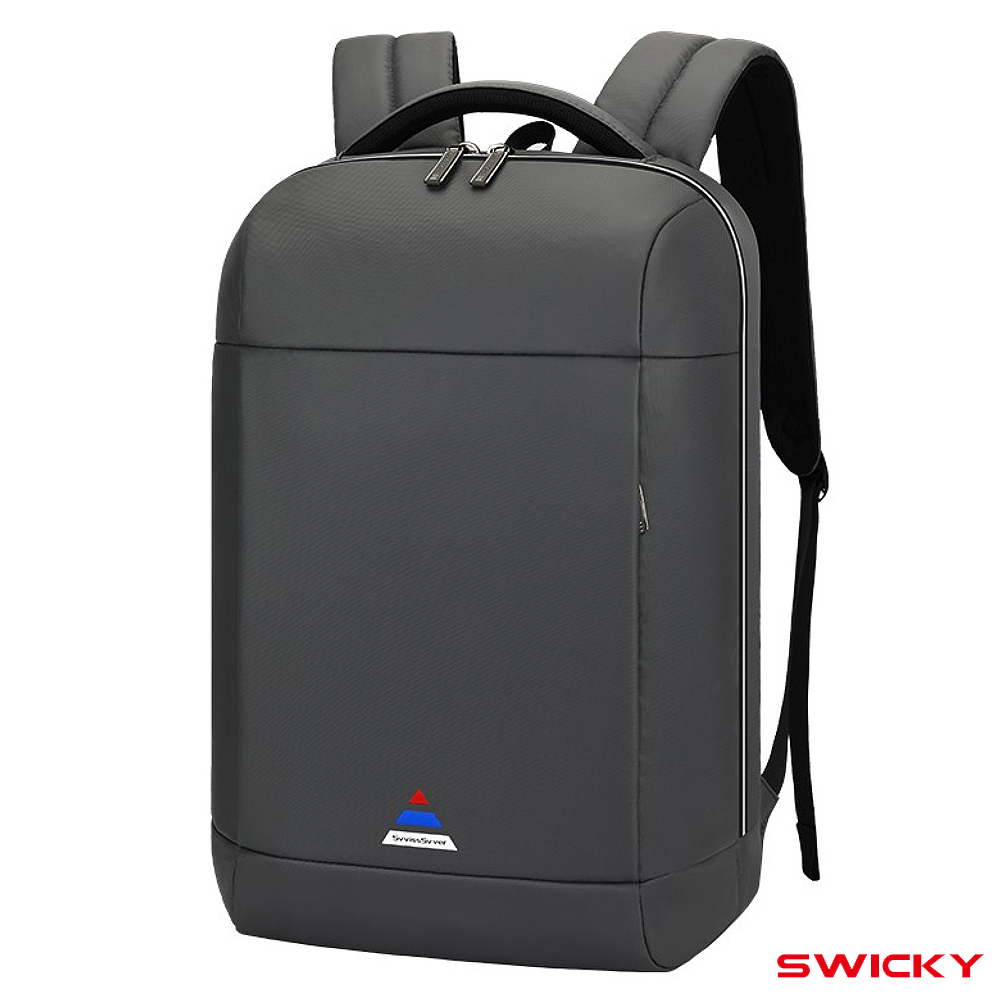 【SWICKY】 全開式紳士立體休閒後背包/商務包/反光背包/筆電包(黑)
