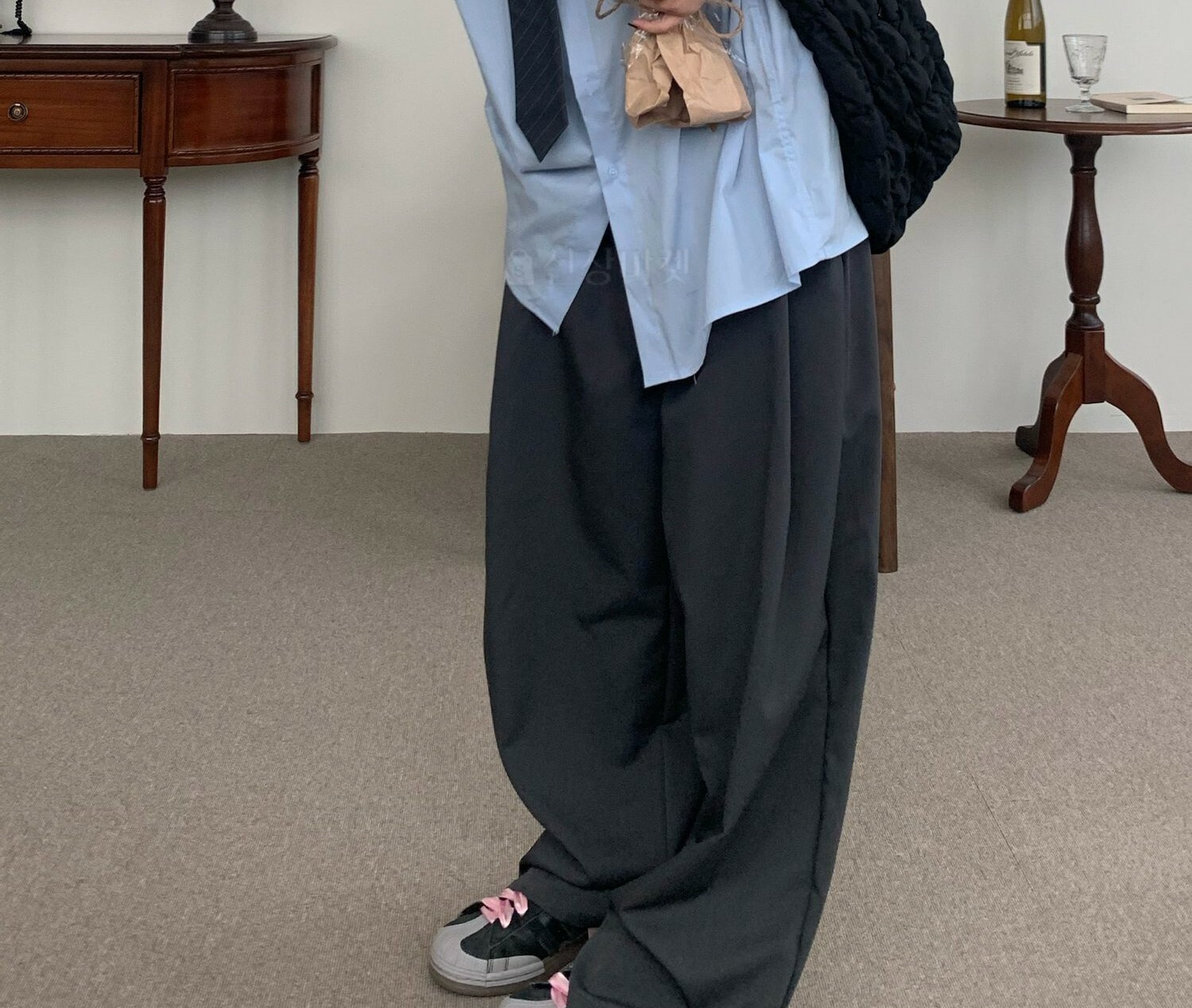 寬鬆氣球鬆緊西裝褲