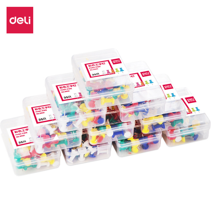 得力0021彩色PP盒裝固定紙張釘 T0021