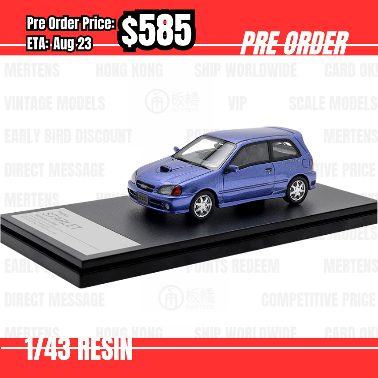 Pre Order-$585 Hi-Story 1:43 Toyota Starlet Glanza V (1996) Purplish Blue Mica Metallic [OD01/06]