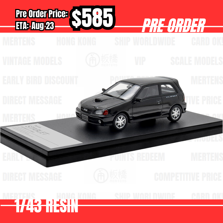 Pre Order-$585 Hi-Story 1:43 Toyota Starlet Glanza V (1996) Black Metallic [OD01/06]