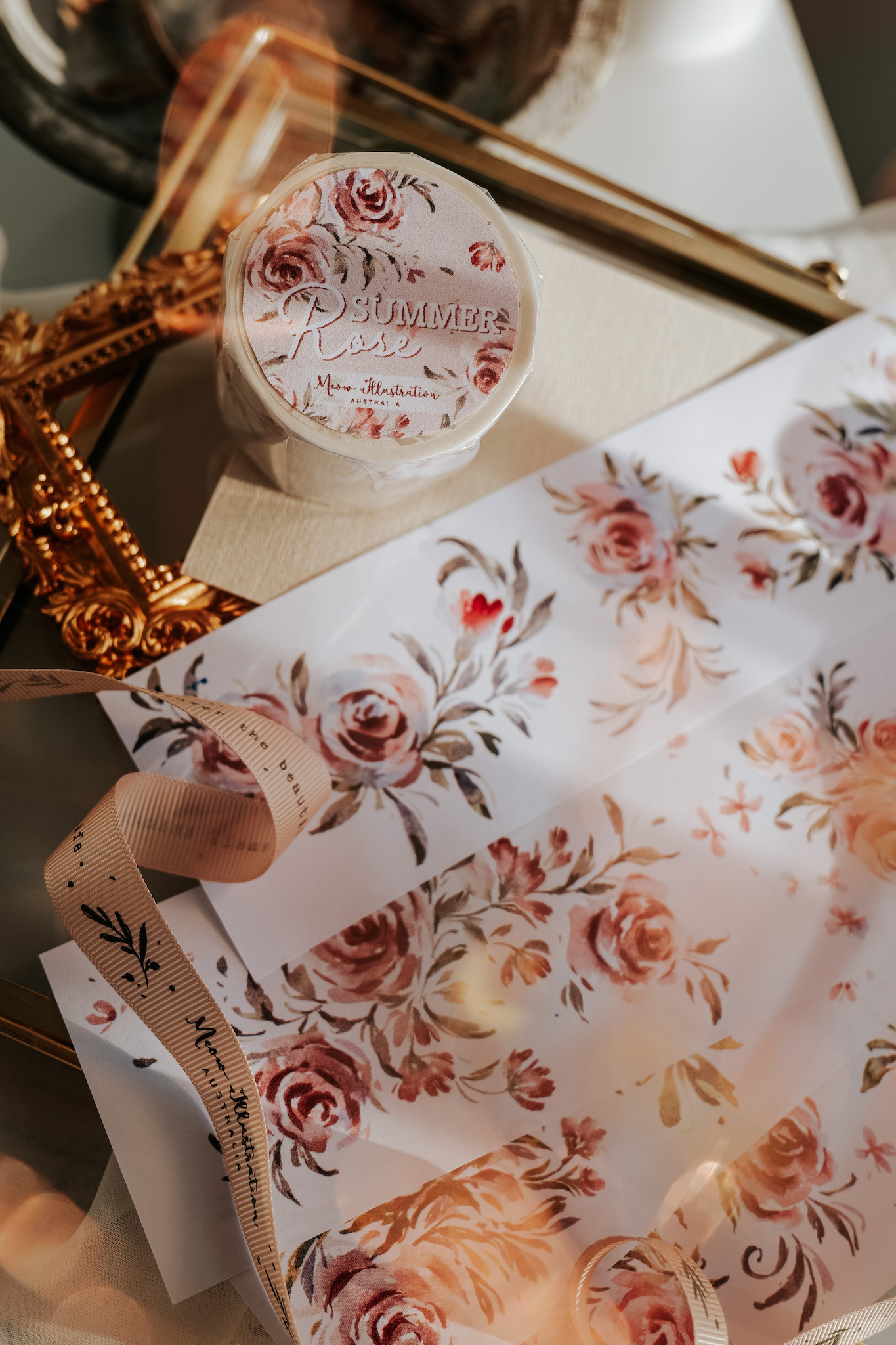Meow Illustration．夏之薔薇 6cm和紙紙膠帶 <整捲/分裝>