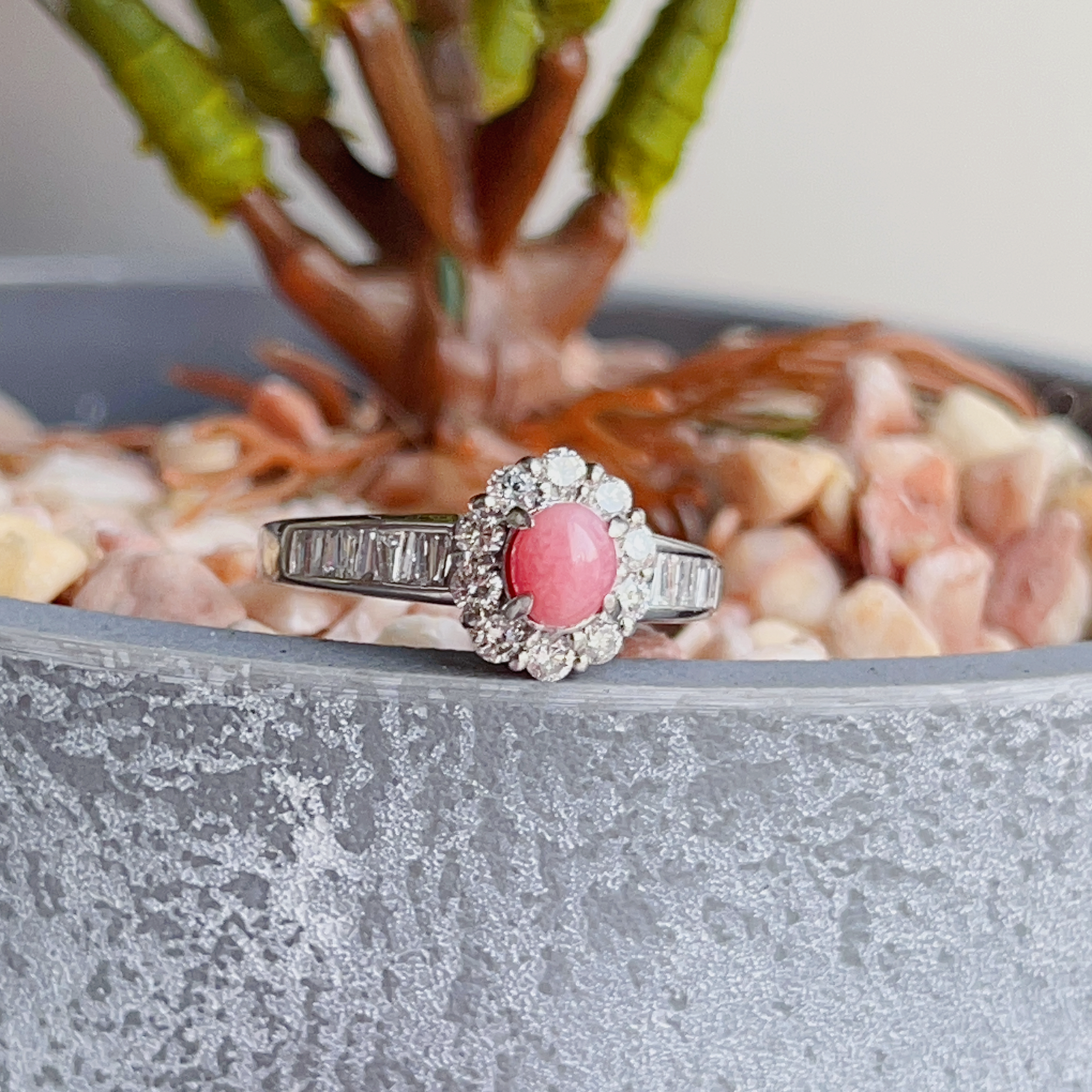 PT950 鉑金海螺珍珠鑽石戒指 (帶GUILD證書)