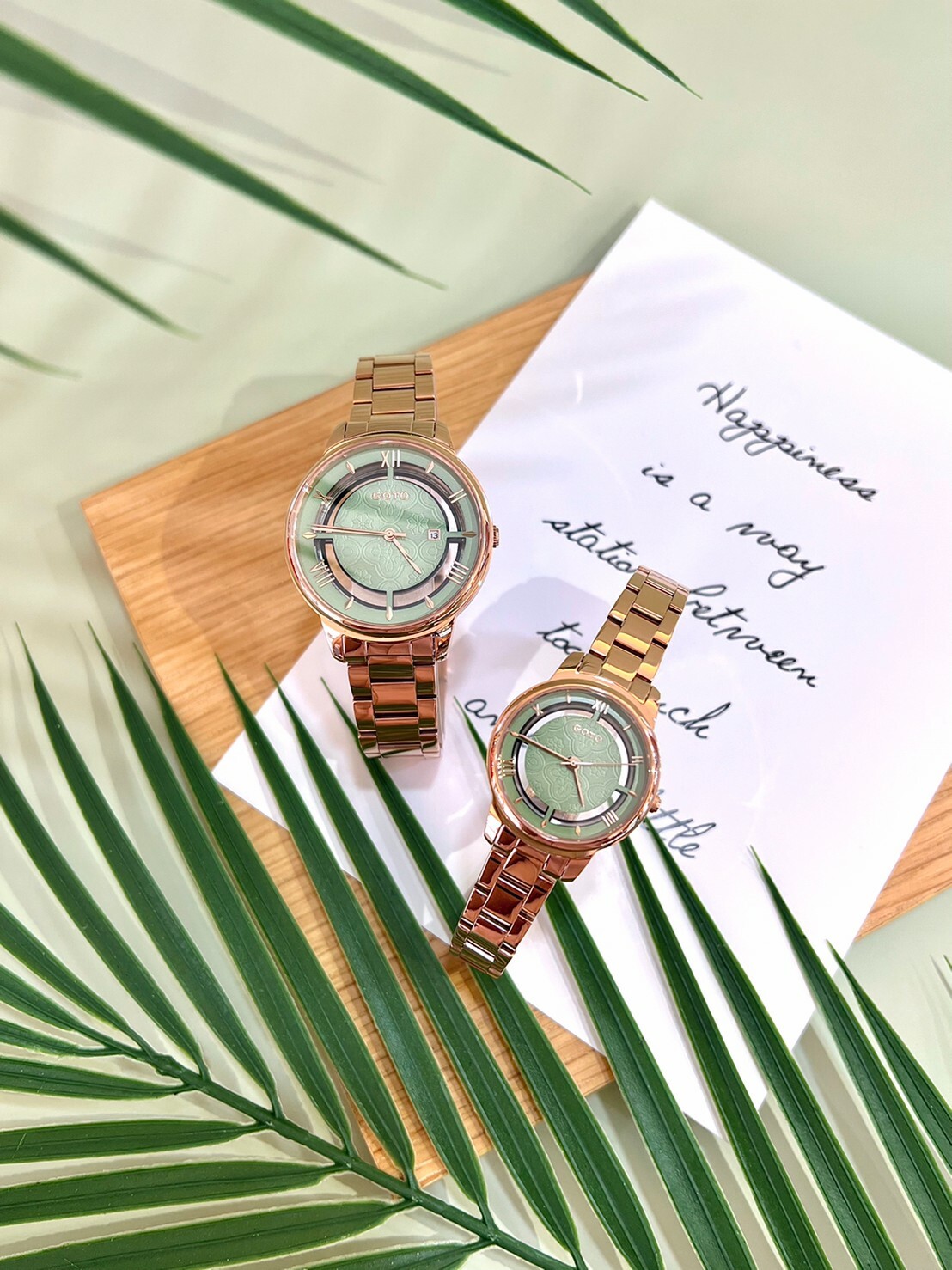 【GOTO】復古海棠花玻璃紋簍空系列-田野綠GS0117B-44-G41 37mm/GS0117L-44-G41 28mm 現代鐘錶