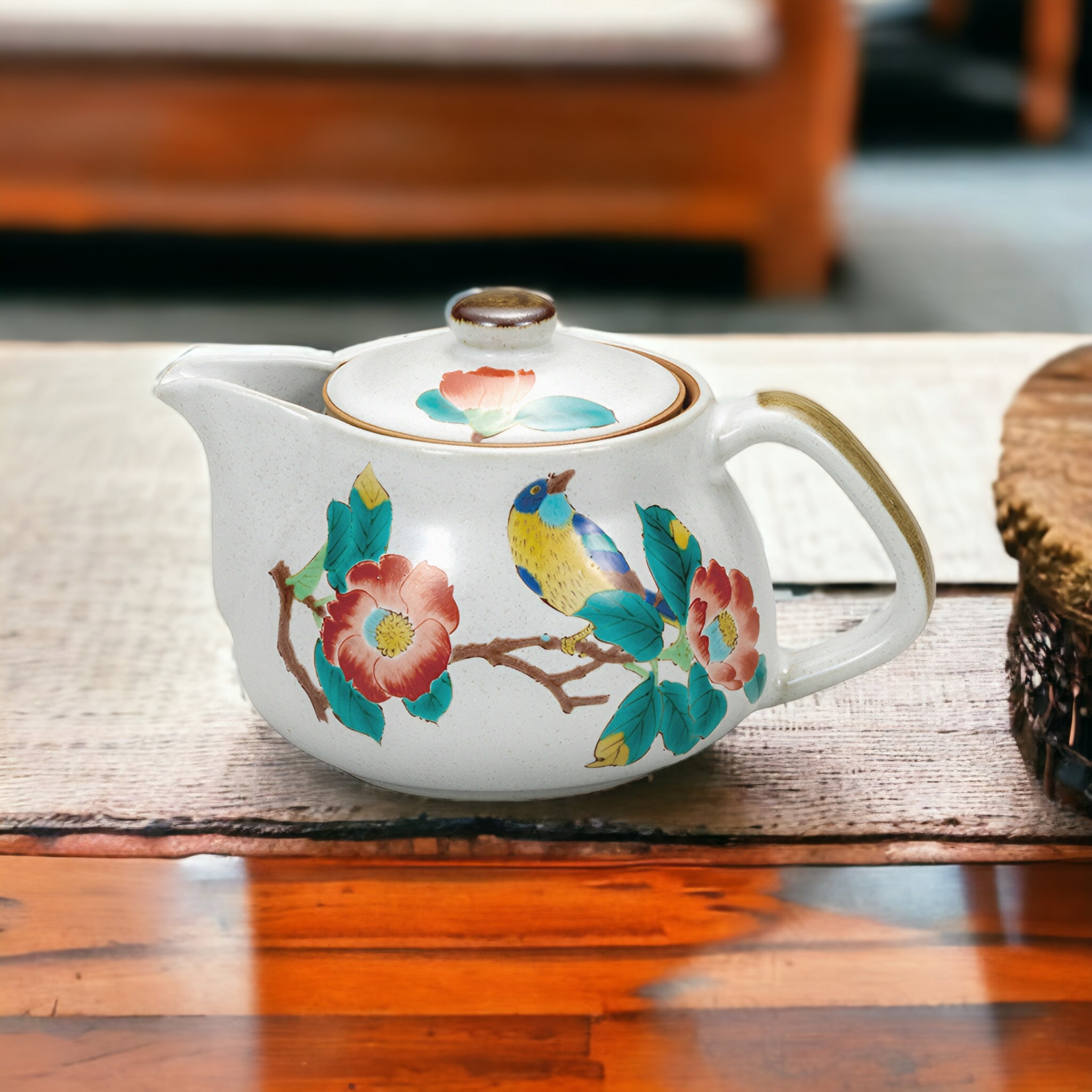 九谷焼　湖東 ☆ 湖東焼 丸形 水盤 鴛鴦 染付 (№ 642)