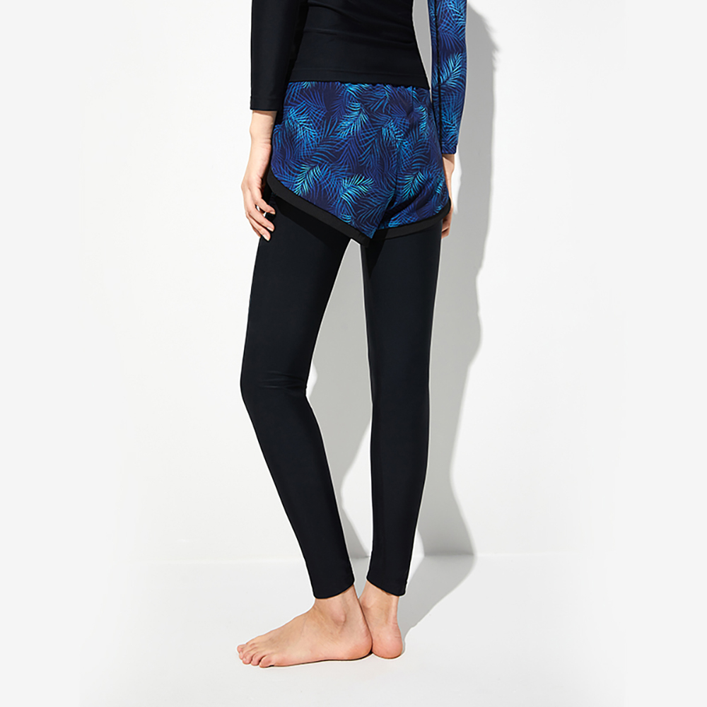 女士數碼印花外罩沙灘褲防曬長褲 - 黑